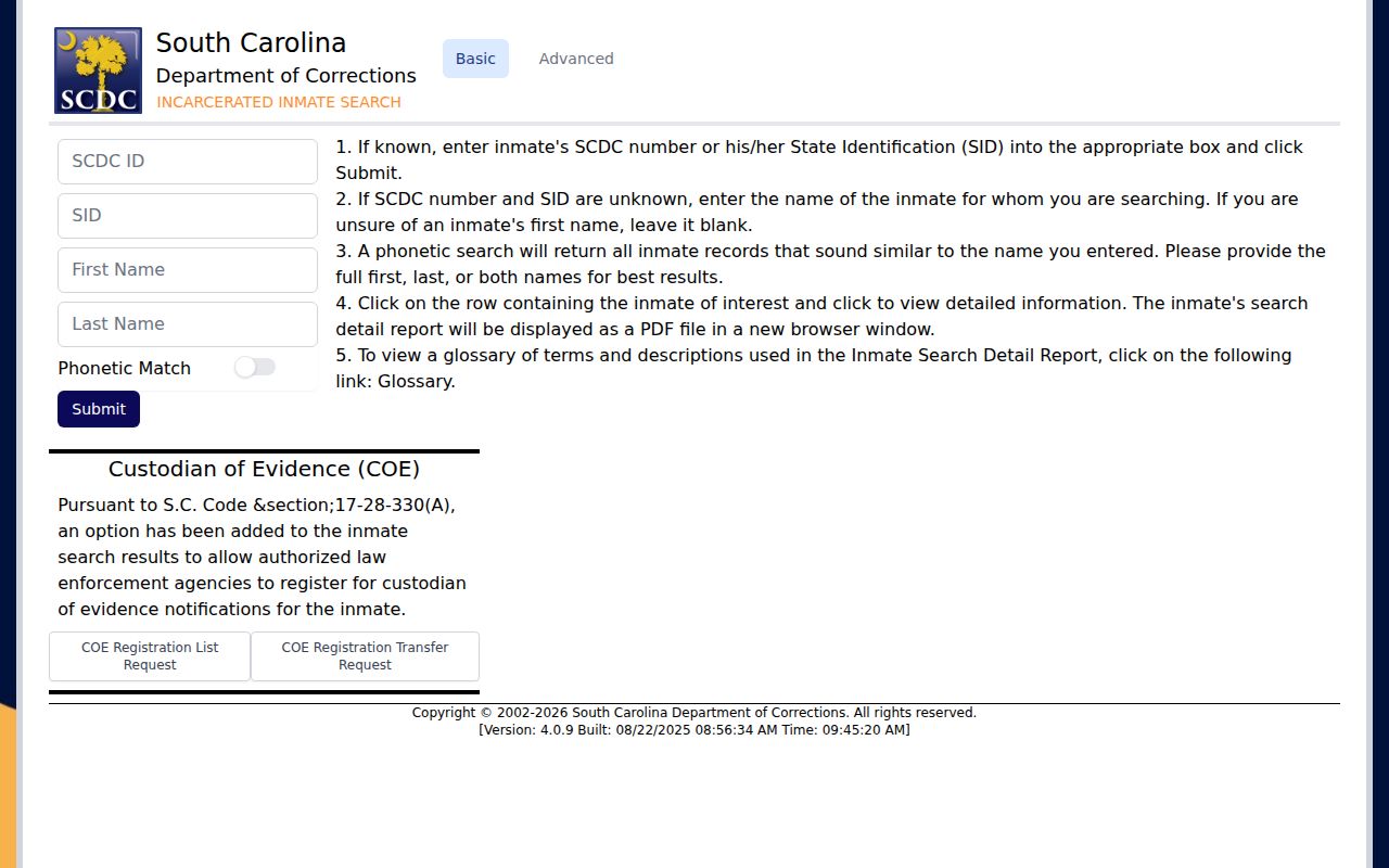 South Carolina Department of Corrections search for Jasper County context